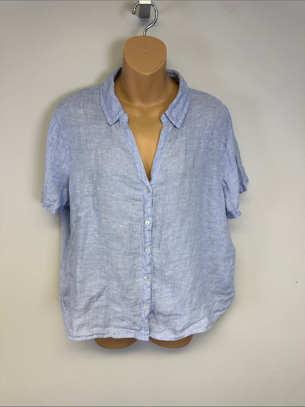 Joie Light Blue Button Down Linen Short-Sleeve Top